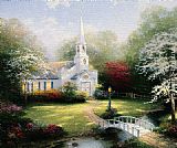 Thomas Kinkade Famous Paintings - Hometown Chapel